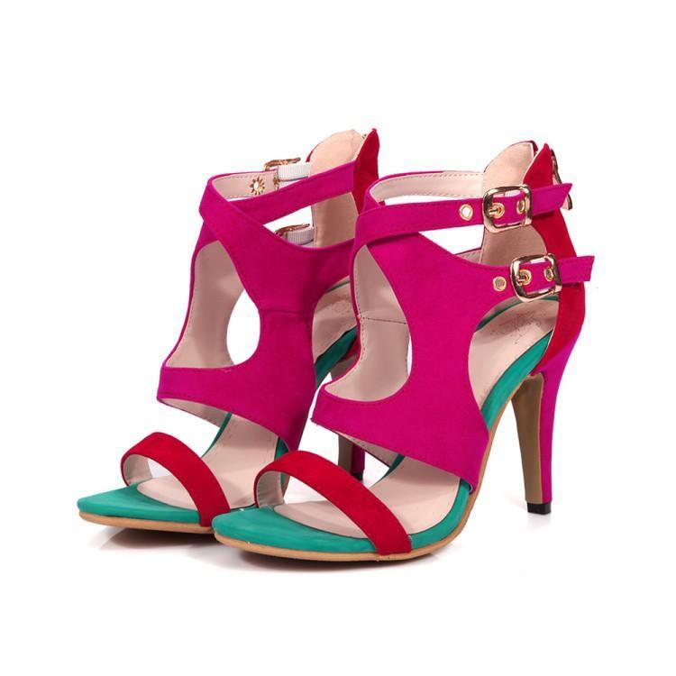 Women Summer Velvet Constract High Heels Sandals-STYLEGOING