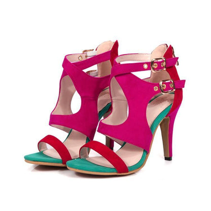Women Summer Velvet Constract High Heels Sandals-STYLEGOING