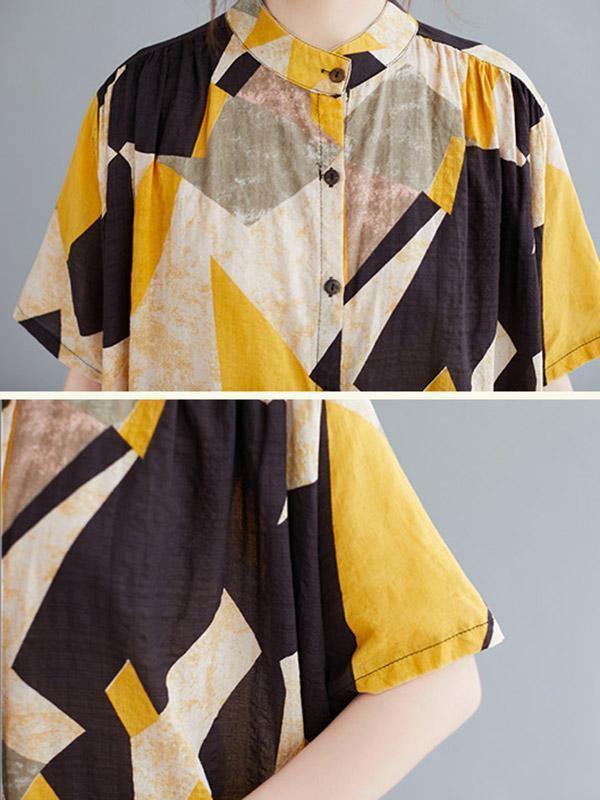 Printed Stand Collar Long Dress-STYLEGOING
