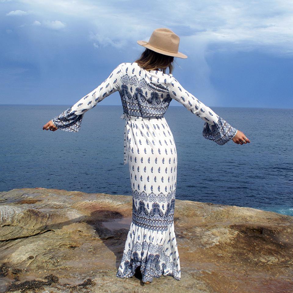 Long Sleeves Split Front Bohemia Dresses-STYLEGOING