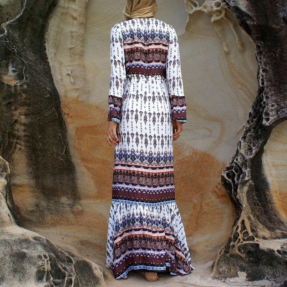 Long Sleeves Split Front Bohemia Dresses-STYLEGOING