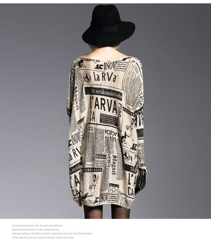 Women Newpaper Print Knitting Pullover Sweaters