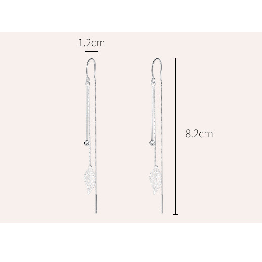 Leaf Design Sterling Sliver Long Tassel Earrings for Women