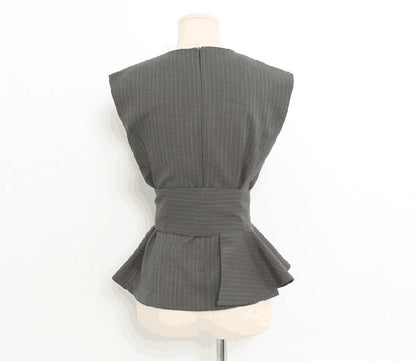 Fashion Ruffled Women Vest & Pants Office Lady Outfits