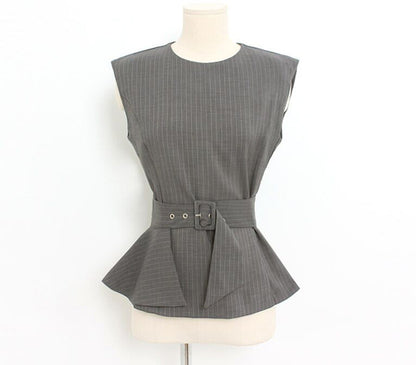 Fashion Ruffled Women Vest & Pants Office Lady Outfits
