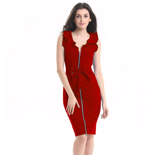 Sexy Ruffled V Neck Fashion Bodycon Dresses-STYLEGOING