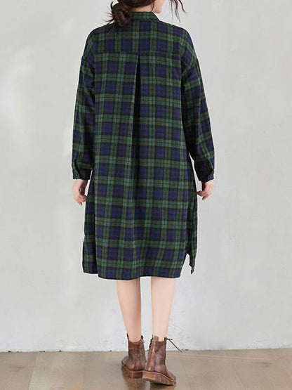 Original Plaid Lapel Shirt Dress-STYLEGOING