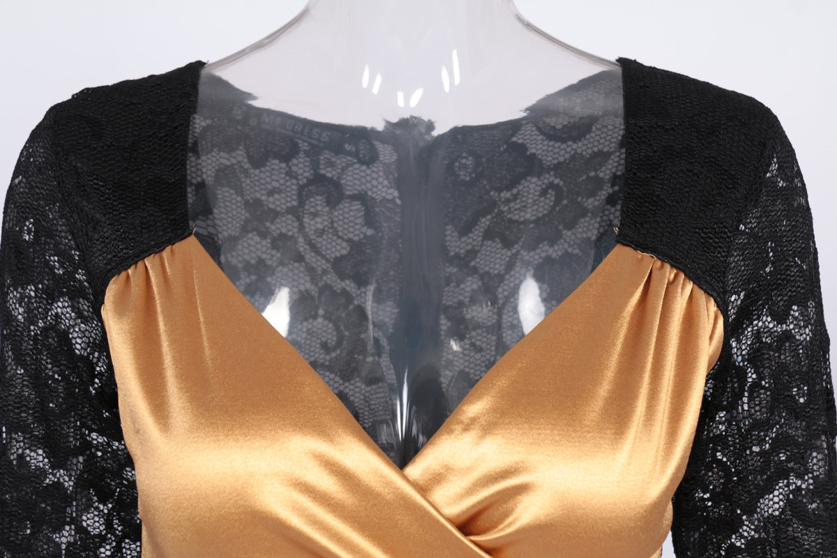 Elegant V Neck Lace Bodycon Women Dresses