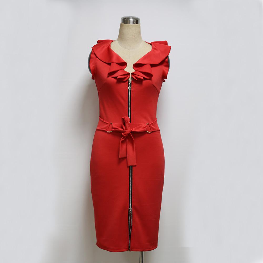 Sexy Ruffled V Neck Fashion Bodycon Dresses-STYLEGOING