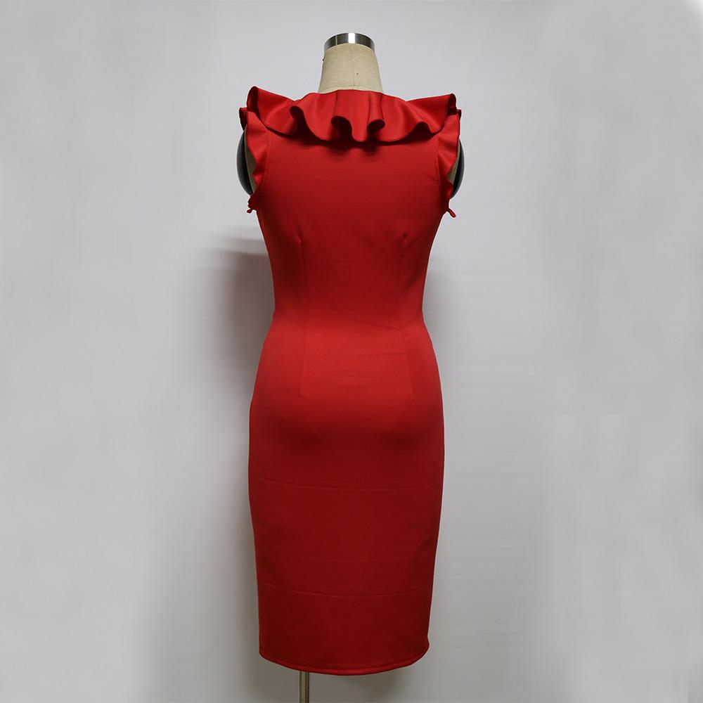 Sexy Ruffled V Neck Fashion Bodycon Dresses-STYLEGOING