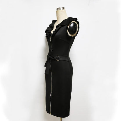 Sexy Ruffled V Neck Fashion Bodycon Dresses-STYLEGOING