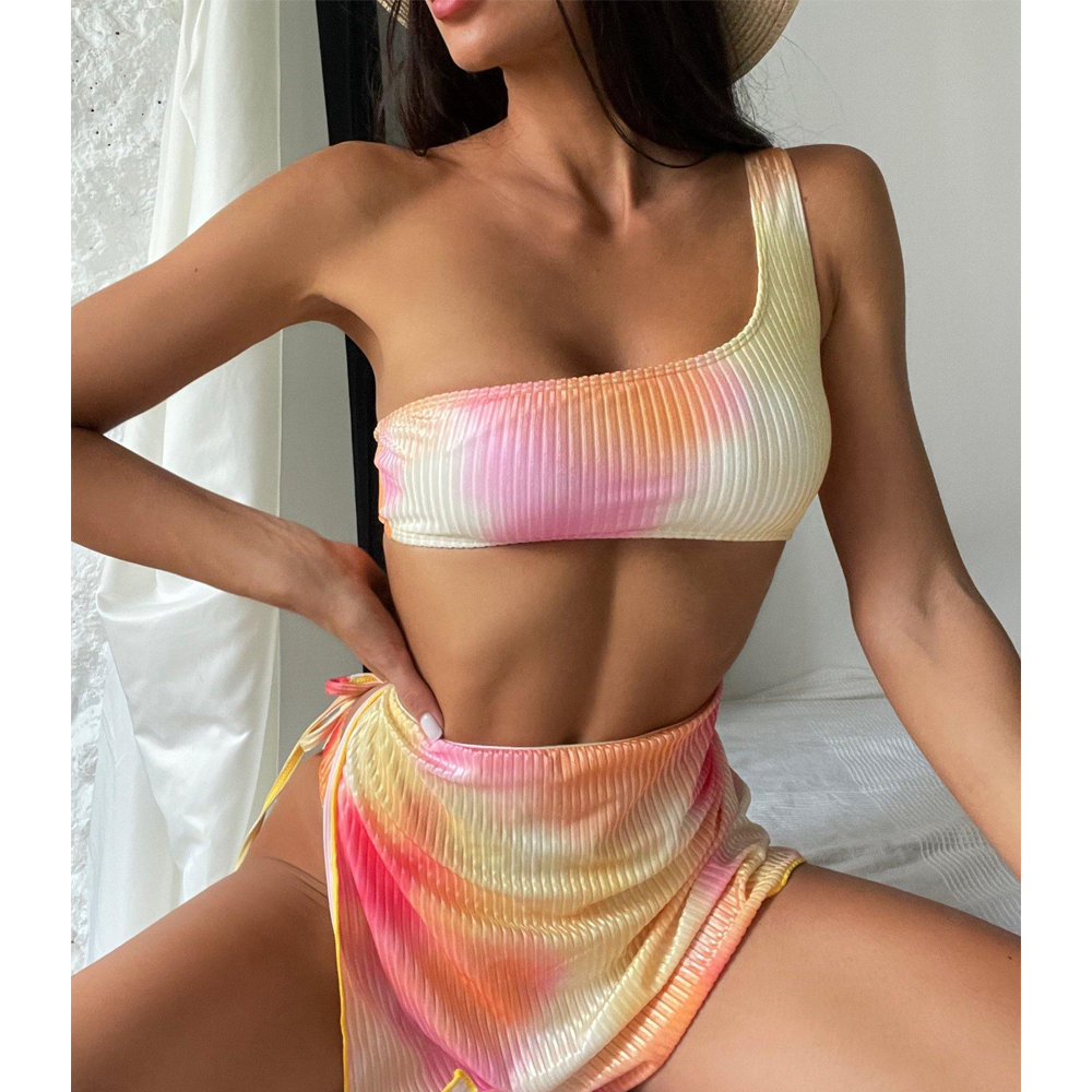 Women One Shoulder Print 3pcs Bikni-STYLEGOING
