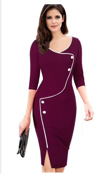 Sexy Women Deep V Neck Split Pencil Dresses