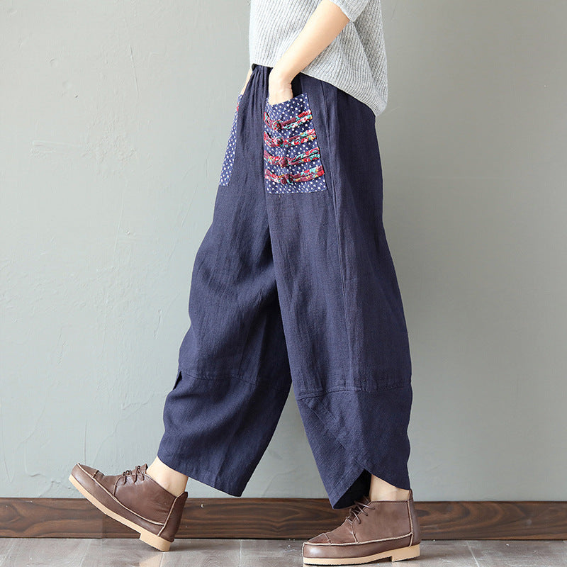 Vintage Linen Wide Legs Pants for Women