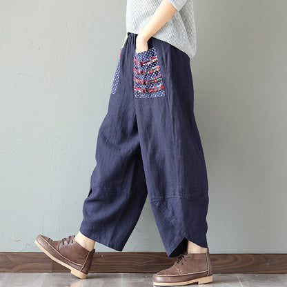 Vintage Linen Wide Legs Pants for Women