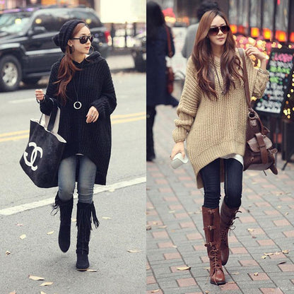 Women Irregular Long Loose Knitting Sweaters-STYLEGOING