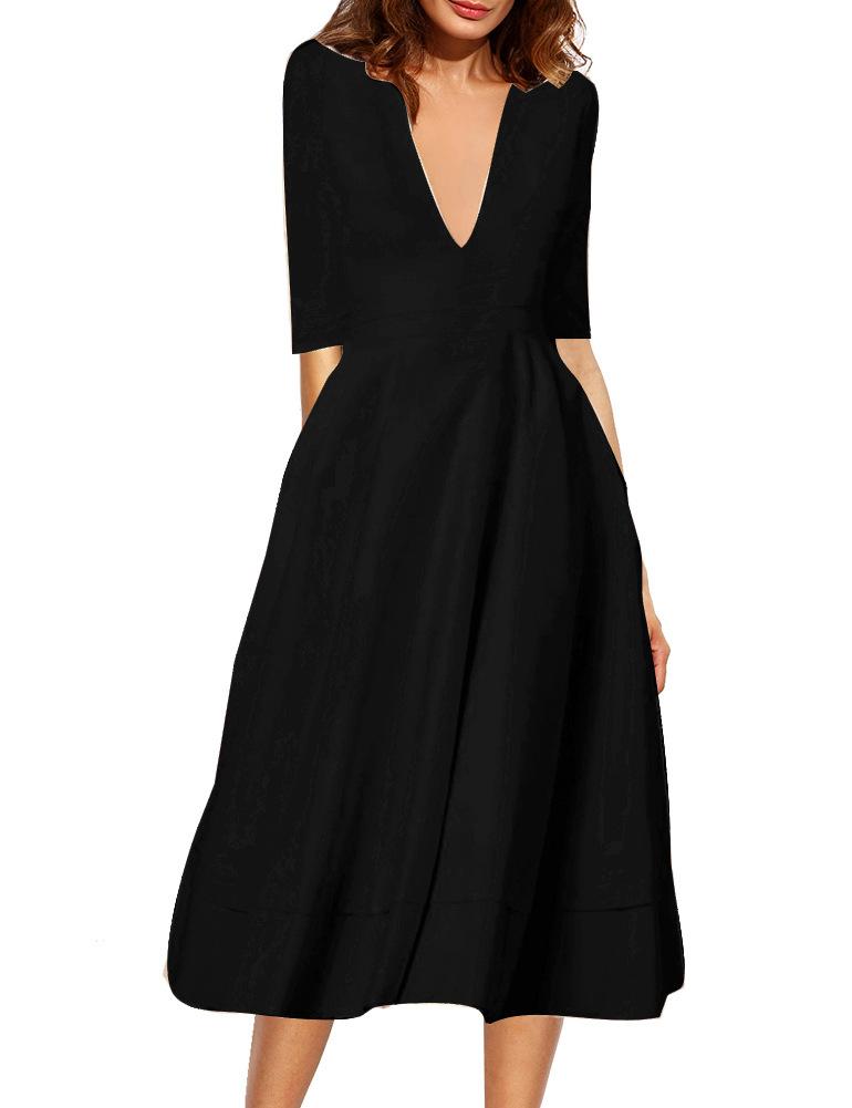Sexy V Neck Half Sleeves Midi Dresses-STYLEGOING