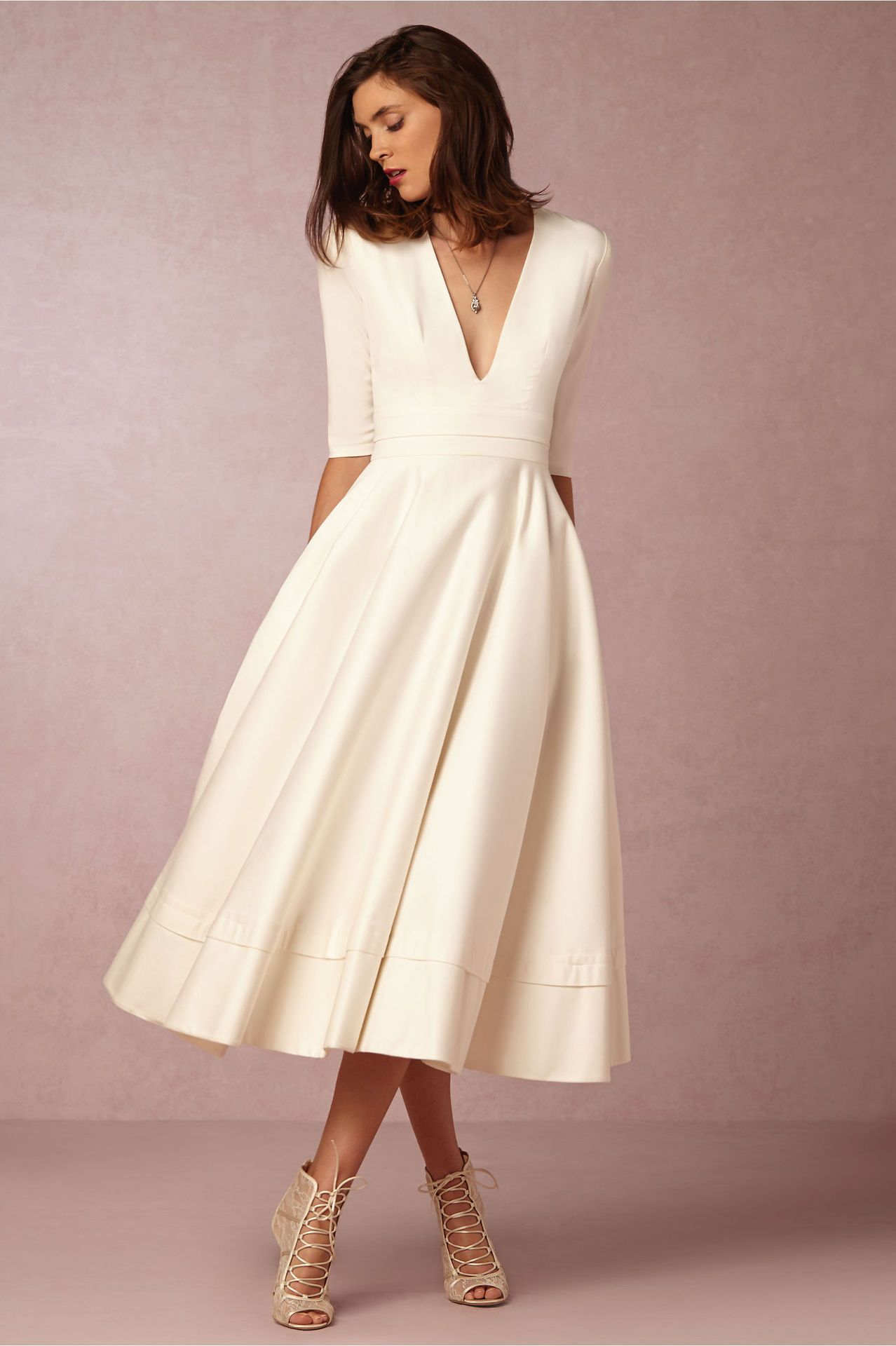 Sexy V Neck Half Sleeves Midi Dresses-STYLEGOING