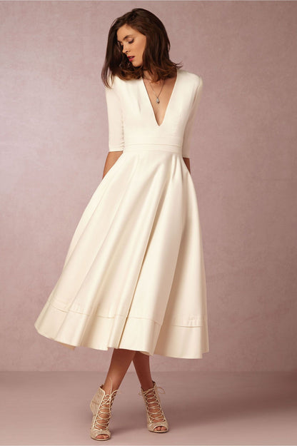Sexy V Neck Half Sleeves Midi Dresses-STYLEGOING