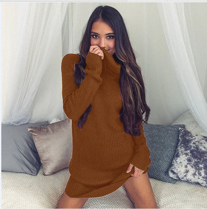 Casual High Neck Winter Long Sleeves Short Knitting Dresses