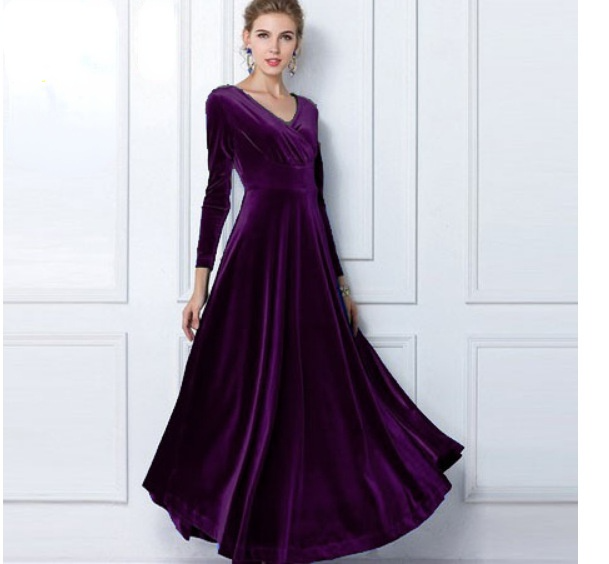 Elegant Pleuche Long Sleeves Autumn Dresses