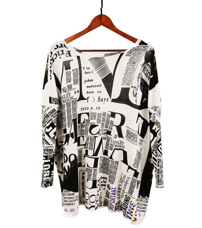 Casual Newspaper Pattern Women Loose Long Sleeves Shirts