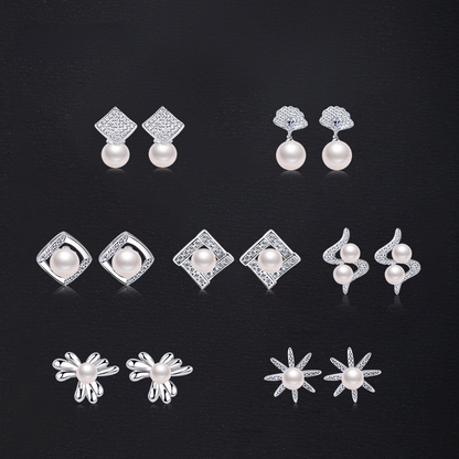 Desined Pearl Sterling Silver Earrings Studs for Women