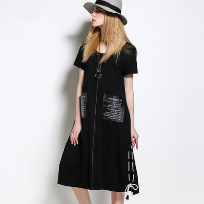 Designed Black Summer Short Sleeves Shift Dresses
