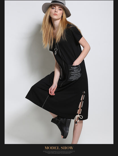 Designed Black Summer Short Sleeves Shift Dresses
