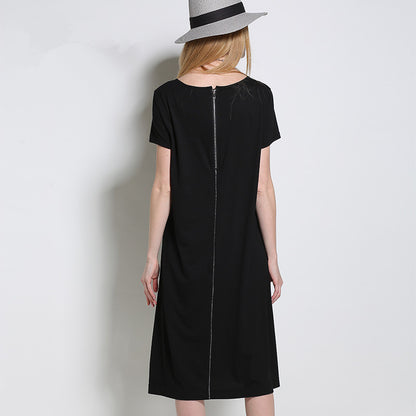 Designed Black Summer Short Sleeves Shift Dresses