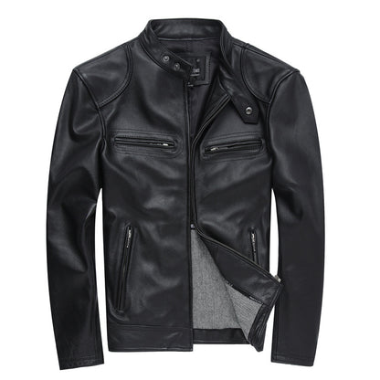 Casual Black Motorcycle Cowhide Leather Jackets for Men