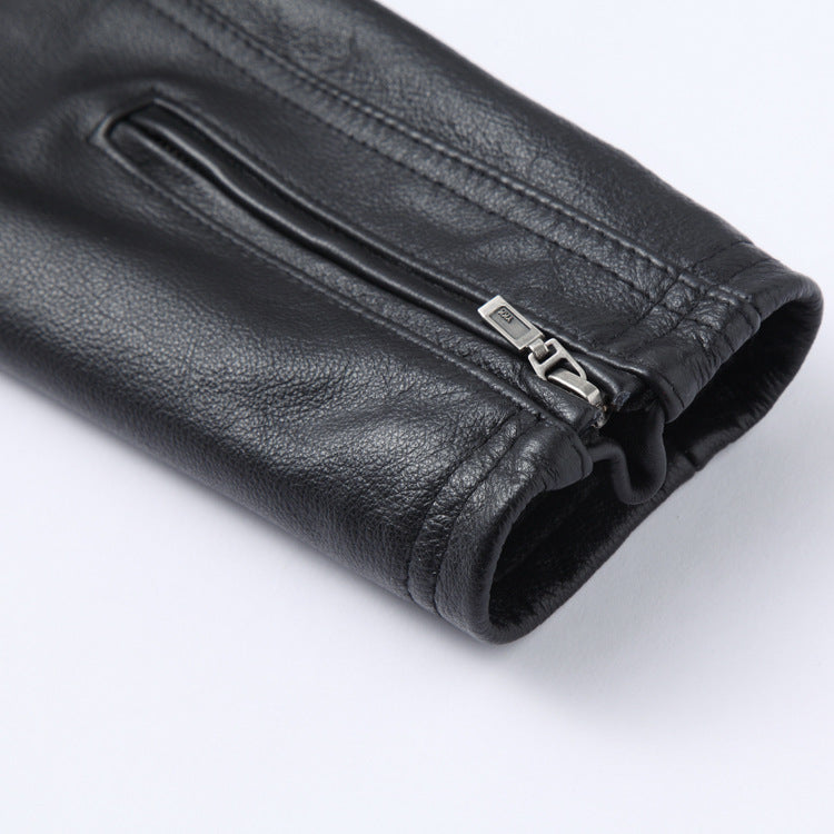 Casual Black Motorcycle Cowhide Leather Jackets for Men
