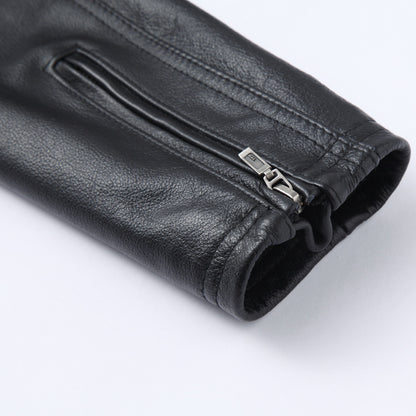 Casual Black Motorcycle Cowhide Leather Jackets for Men