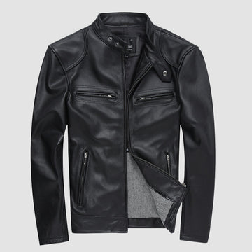 Casual Black Motorcycle Cowhide Leather Jackets for Men