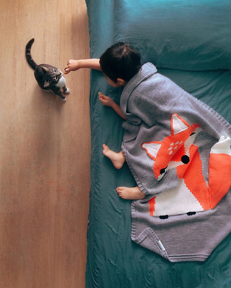 Cute Fox Design Kids Knitted Blankets