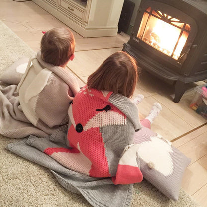Cute Fox Design Kids Knitted Blankets