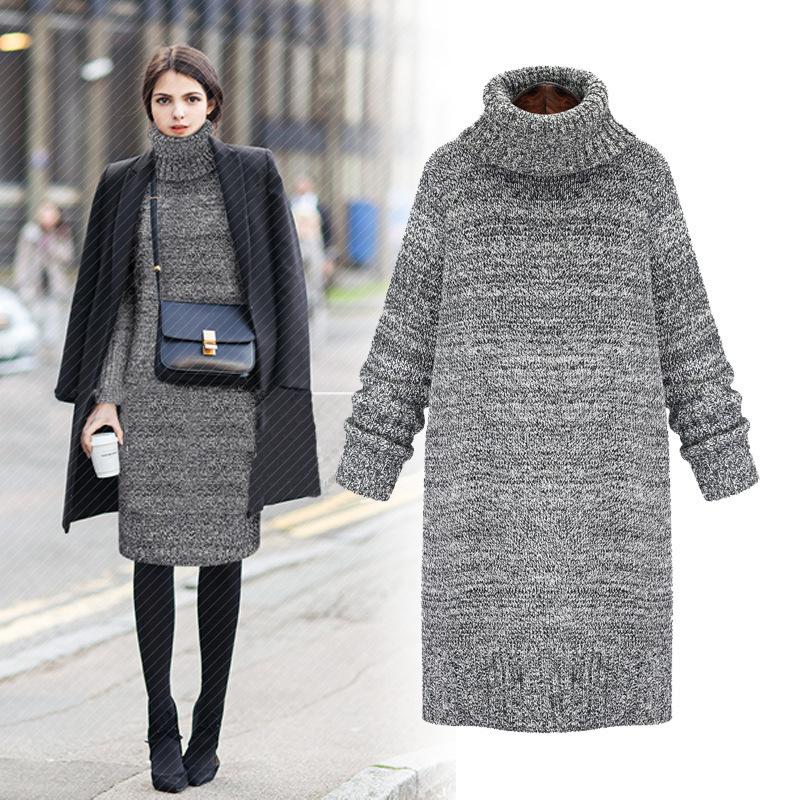Women High Neck Knitting Long Sweaters-STYLEGOING