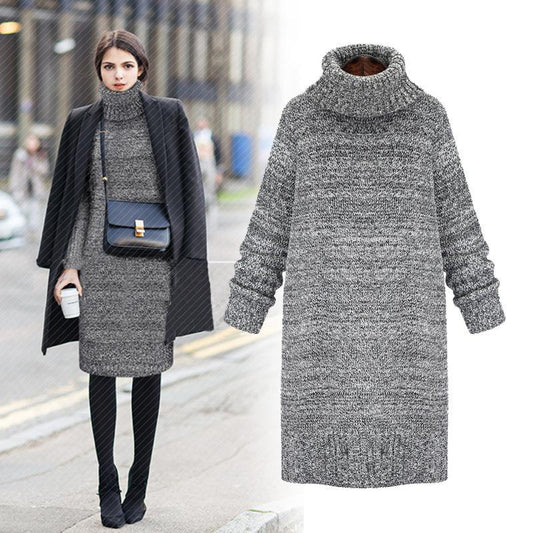 Women High Neck Knitting Long Sweaters-STYLEGOING