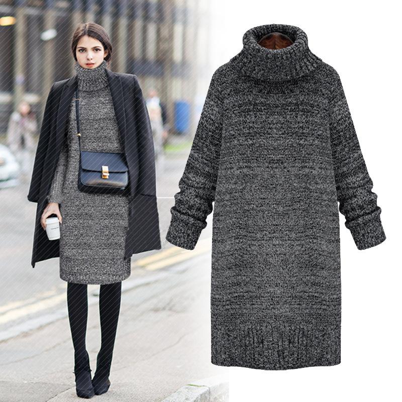 Women High Neck Knitting Long Sweaters-STYLEGOING