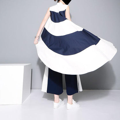 Fashion Women Asymmetrical Sleeveless Striped Shirts
