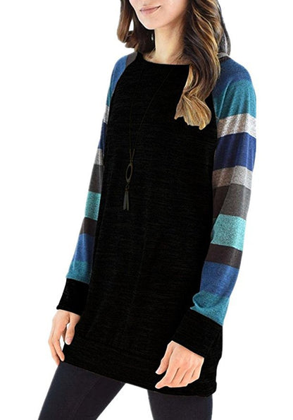 Leisure Striped Long Sleeves T Shirts for Women