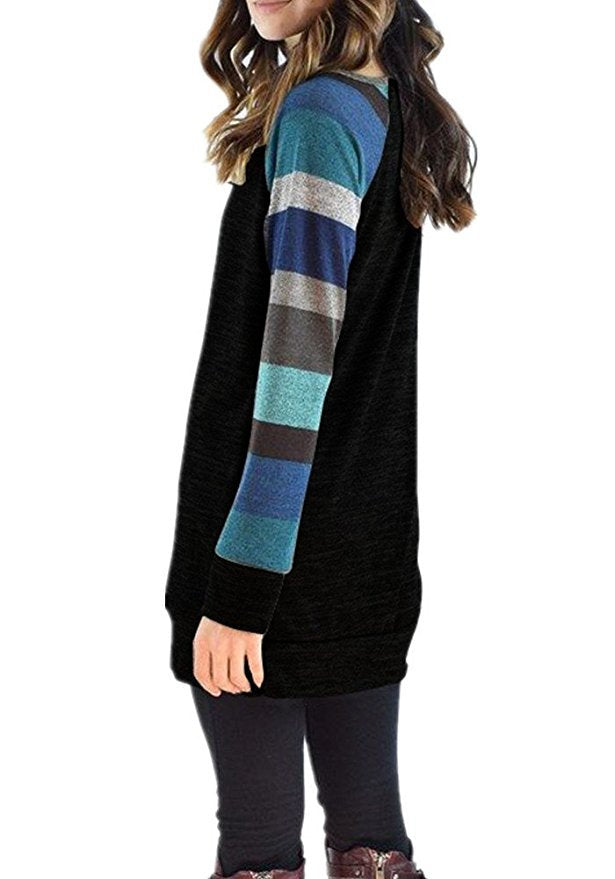 Leisure Striped Long Sleeves T Shirts for Women