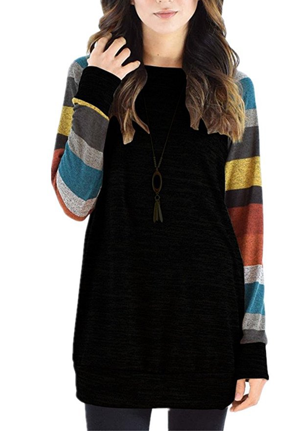 Leisure Striped Long Sleeves T Shirts for Women