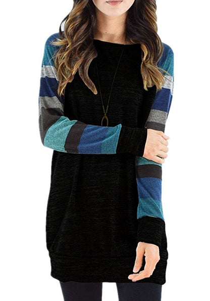 Leisure Striped Long Sleeves T Shirts for Women