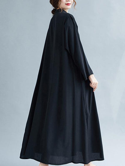 lSolid Round-Neck Shirts Long Dress-STYLEGOING