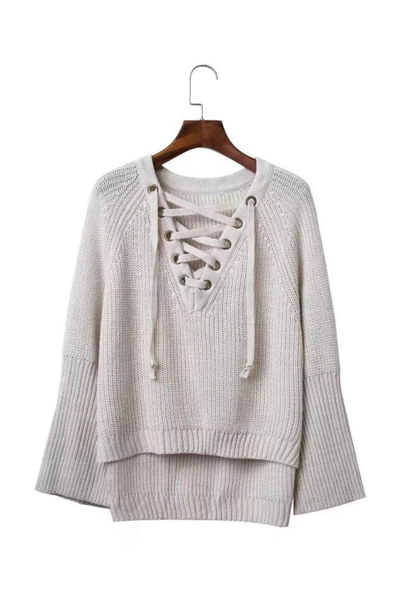 Sexy Cross Bandage Loose Knitting Sweaters-STYLEGOING
