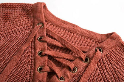 Sexy Cross Bandage Loose Knitting Sweaters-STYLEGOING