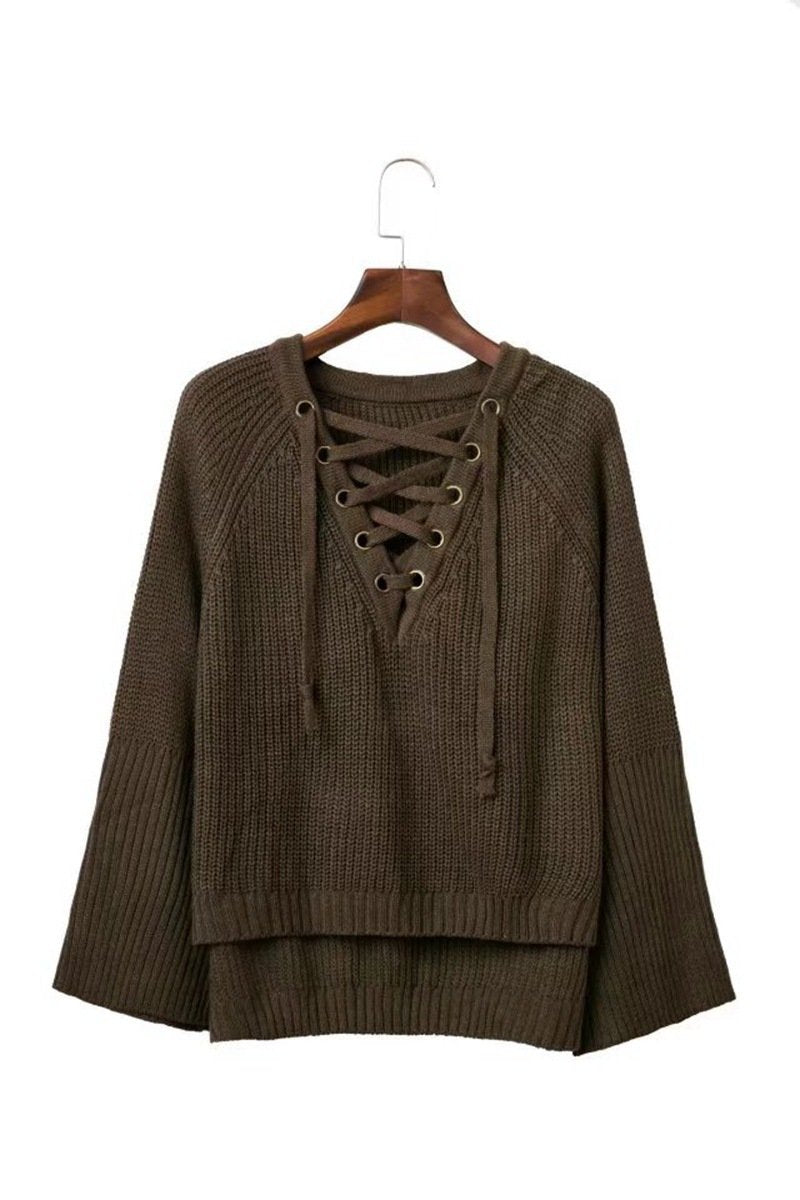 Sexy Cross Bandage Loose Knitting Sweaters-STYLEGOING
