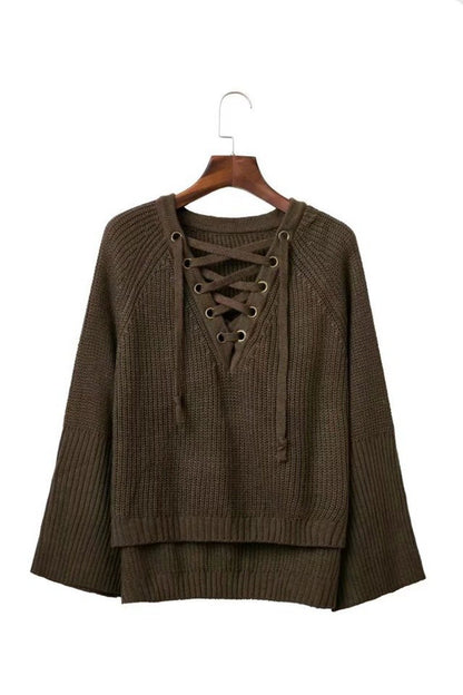 Sexy Cross Bandage Loose Knitting Sweaters-STYLEGOING