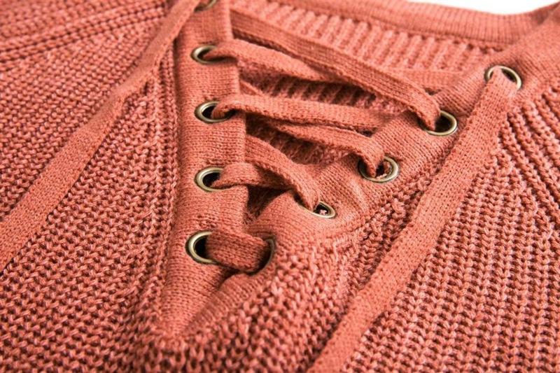 Sexy Cross Bandage Loose Knitting Sweaters-STYLEGOING